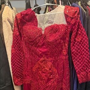 Elegant Beaded Long Sleeve Dress